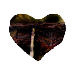 Waterfall Cascade Mountains Cliffs Northern Lights Standard 16  Premium Heart Shape Cushions by danenraven