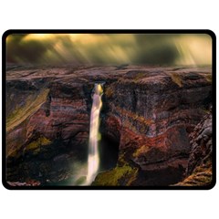 Waterfall Cascade Mountains Cliffs Northern Lights Double Sided Fleece Blanket (large) 