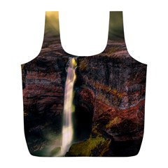 Waterfall Cascade Mountains Cliffs Northern Lights Full Print Recycle Bag (l) by danenraven