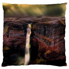 Waterfall Cascade Mountains Cliffs Northern Lights Standard Flano Cushion Case (one Side) by danenraven