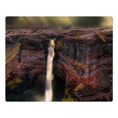 Waterfall Cascade Mountains Cliffs Northern Lights Double Sided Flano Blanket (large)  by danenraven