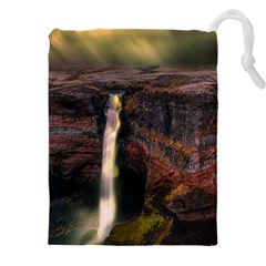 Waterfall Cascade Mountains Cliffs Northern Lights Drawstring Pouch (4xl) by danenraven