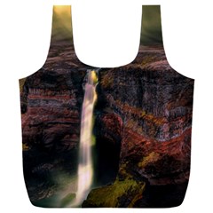 Waterfall Cascade Mountains Cliffs Northern Lights Full Print Recycle Bag (xxxl) by danenraven