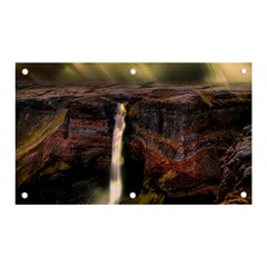 Waterfall Cascade Mountains Cliffs Northern Lights Banner And Sign 5  X 3  by danenraven