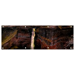 Waterfall Cascade Mountains Cliffs Northern Lights Banner And Sign 9  X 3  by danenraven