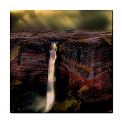 Waterfall Cascade Mountains Cliffs Northern Lights Tile Coaster by danenraven