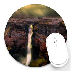 Waterfall Cascade Mountains Cliffs Northern Lights Round Mousepad by danenraven