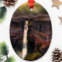 Waterfall Cascade Mountains Cliffs Northern Lights Ornament (oval)