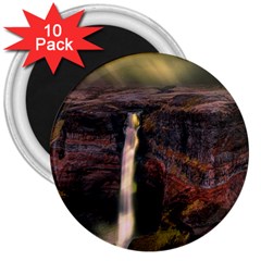 Waterfall Cascade Mountains Cliffs Northern Lights 3  Magnets (10 Pack)  by danenraven