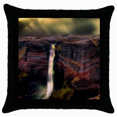 Waterfall Cascade Mountains Cliffs Northern Lights Throw Pillow Case (black) by danenraven