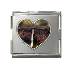 Waterfall Cascade Mountains Cliffs Northern Lights Mega Link Heart Italian Charm (18mm)