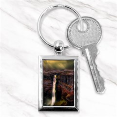 Waterfall Cascade Mountains Cliffs Northern Lights Key Chain (rectangle) by danenraven