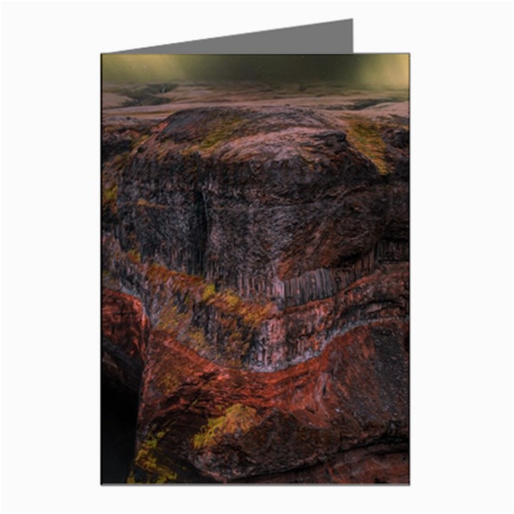 Waterfall Cascade Mountains Cliffs Northern Lights Greeting Cards (Pkg of 8)