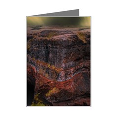 Waterfall Cascade Mountains Cliffs Northern Lights Mini Greeting Card by danenraven