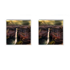 Waterfall Cascade Mountains Cliffs Northern Lights Cufflinks (square) by danenraven