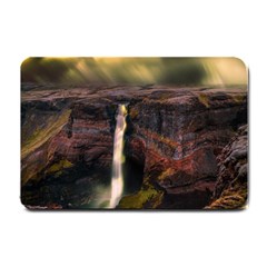 Waterfall Cascade Mountains Cliffs Northern Lights Small Doormat by danenraven