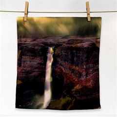 Waterfall Cascade Mountains Cliffs Northern Lights Face Towel by danenraven