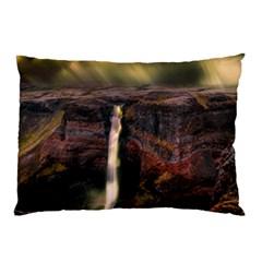 Waterfall Cascade Mountains Cliffs Northern Lights Pillow Case by danenraven