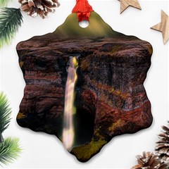 Waterfall Cascade Mountains Cliffs Northern Lights Snowflake Ornament (two Sides) by danenraven