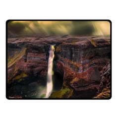 Waterfall Cascade Mountains Cliffs Northern Lights Double Sided Fleece Blanket (small)  by danenraven