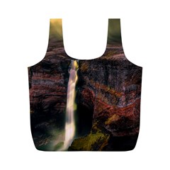 Waterfall Cascade Mountains Cliffs Northern Lights Full Print Recycle Bag (m) by danenraven