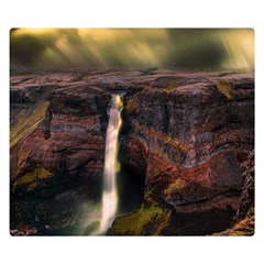 Waterfall Cascade Mountains Cliffs Northern Lights Double Sided Flano Blanket (small)  by danenraven