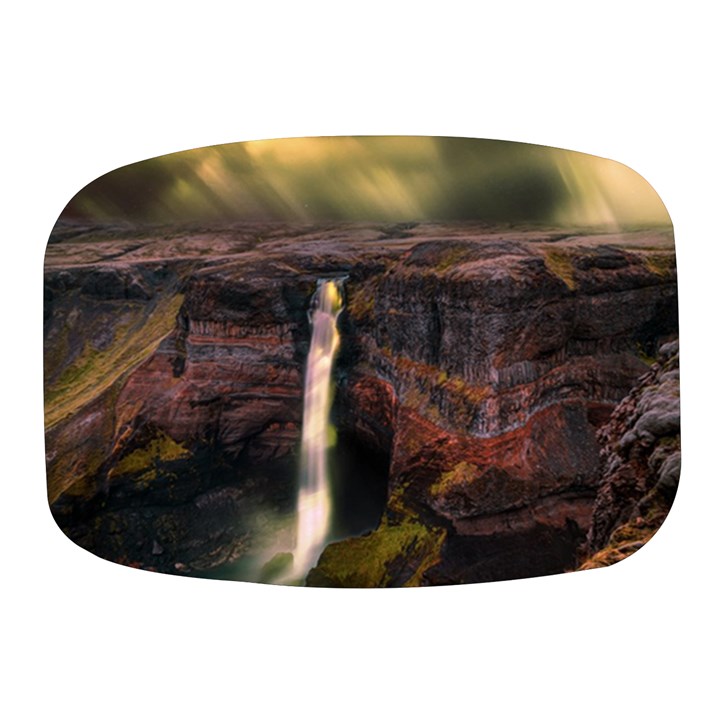 Waterfall Cascade Mountains Cliffs Northern Lights Mini Square Pill Box