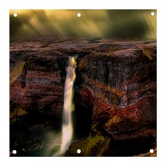 Waterfall Cascade Mountains Cliffs Northern Lights Banner And Sign 3  X 3  by danenraven