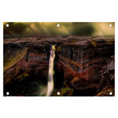 Waterfall Cascade Mountains Cliffs Northern Lights Banner And Sign 6  X 4  by danenraven