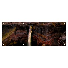 Waterfall Cascade Mountains Cliffs Northern Lights Banner And Sign 8  X 3  by danenraven