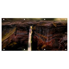 Waterfall Cascade Mountains Cliffs Northern Lights Banner And Sign 8  X 4  by danenraven