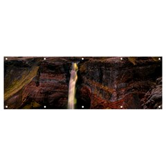 Waterfall Cascade Mountains Cliffs Northern Lights Banner And Sign 12  X 4  by danenraven