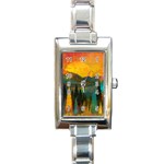 Trees Mountains Sun Sunrise Warm Red Yellow Rectangle Italian Charm Watch Front