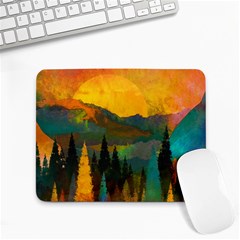 Trees Mountains Sun Sunrise Warm Red Yellow Small Mousepad by danenraven