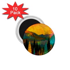 Trees Mountains Sun Sunrise Warm Red Yellow 1 75  Magnets (10 Pack)  by danenraven