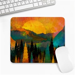 Trees Mountains Sun Sunrise Warm Red Yellow Large Mousepad by danenraven