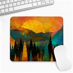 Trees Mountains Sun Sunrise Warm Red Yellow Large Mousepad Front