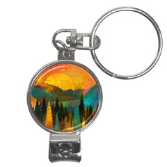 Trees Mountains Sun Sunrise Warm Red Yellow Nail Clippers Key Chain by danenraven