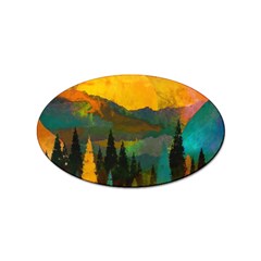 Trees Mountains Sun Sunrise Warm Red Yellow Sticker Oval (10 Pack) by danenraven