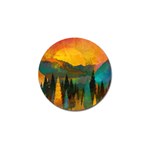 Trees Mountains Sun Sunrise Warm Red Yellow Golf Ball Marker Front