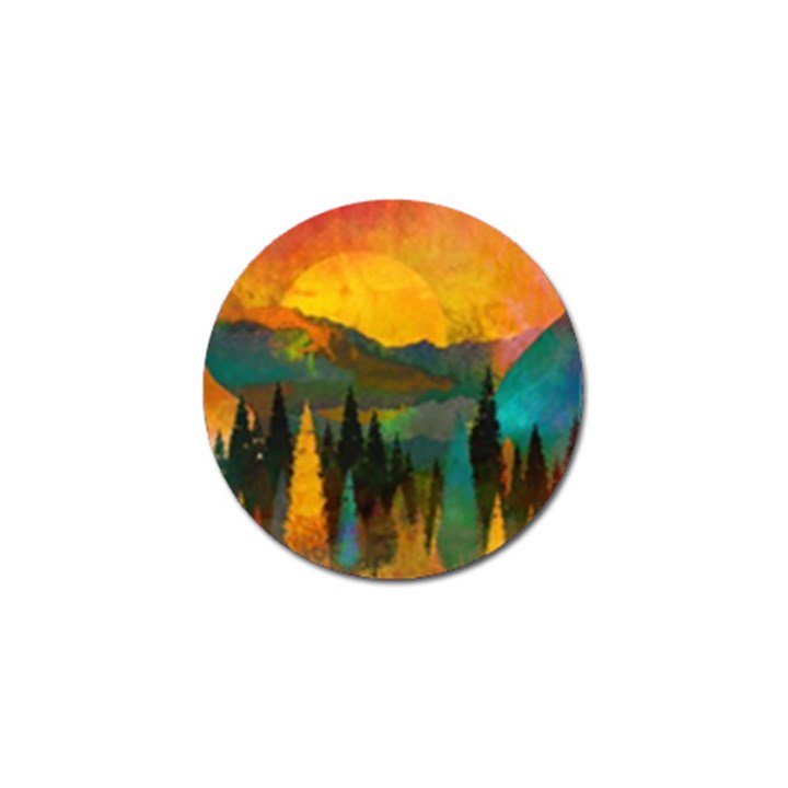 Trees Mountains Sun Sunrise Warm Red Yellow Golf Ball Marker