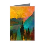 Trees Mountains Sun Sunrise Warm Red Yellow Mini Greeting Card Left