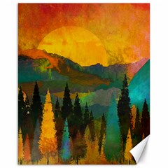 Trees Mountains Sun Sunrise Warm Red Yellow Canvas 16  X 20  by danenraven