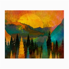 Trees Mountains Sun Sunrise Warm Red Yellow Small Glasses Cloth (2 Sides) by danenraven