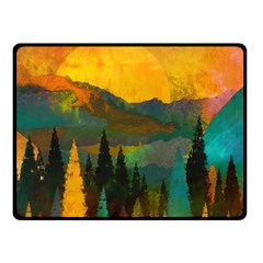 Trees Mountains Sun Sunrise Warm Red Yellow Fleece Blanket (small) by danenraven