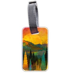 Trees Mountains Sun Sunrise Warm Red Yellow Luggage Tag (two Sides)