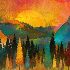 Trees Mountains Sun Sunrise Warm Red Yellow Play Mat (square) by danenraven