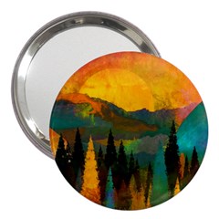 Trees Mountains Sun Sunrise Warm Red Yellow 3  Handbag Mirrors by danenraven