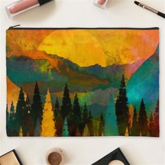 Trees Mountains Sun Sunrise Warm Red Yellow Cosmetic Bag (xxxl) by danenraven