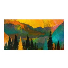 Trees Mountains Sun Sunrise Warm Red Yellow Satin Wrap 35  X 70  by danenraven